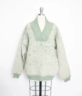 1970s Wool Sweater Sage Green Oversized Knit L