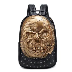 3D Backpack ,Studded  Halloween 3D Skull With Rose Rucksacks Travel Bags