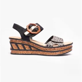 68176-00 Ladies Wedge Sandals Black Multi