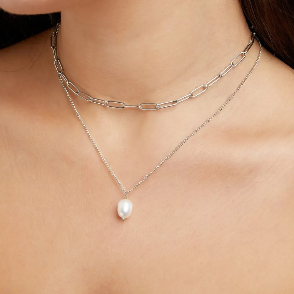 Angela Pearl Silver Necklace