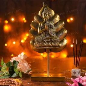 Antique Golden Buddha On Standing Bodhi Leaf