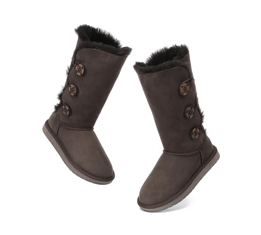 AUSTRALIAN SHEPHERD® UGG Boots Double Face Sheepskin Wool Tall Triple Button