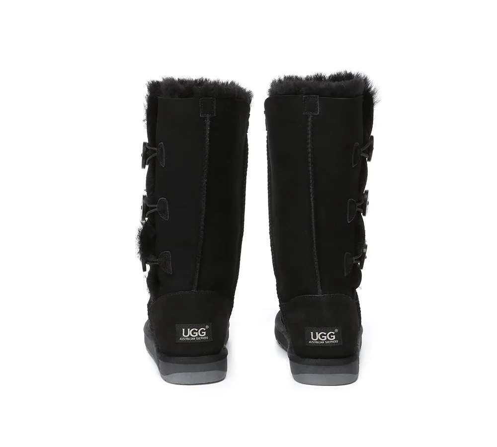 AUSTRALIAN SHEPHERD® UGG Boots Double Face Sheepskin Wool Tall Triple Button