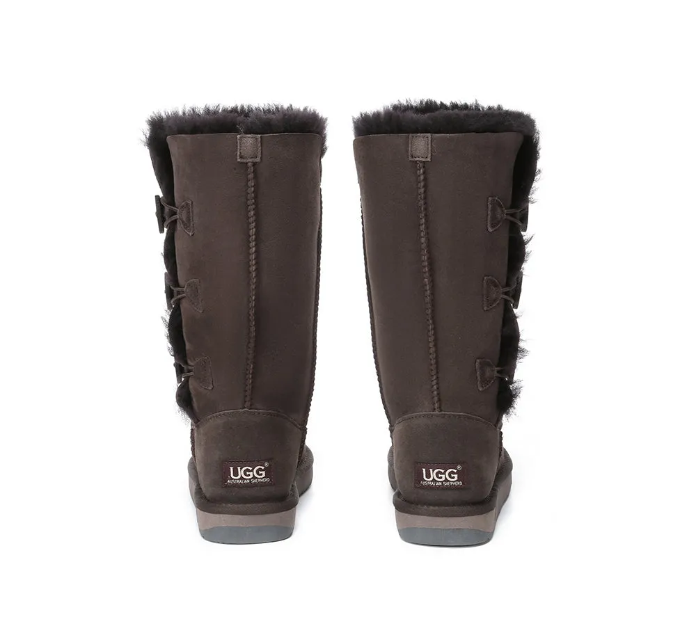 AUSTRALIAN SHEPHERD® UGG Boots Double Face Sheepskin Wool Tall Triple Button