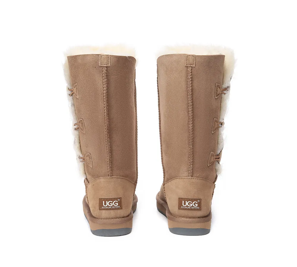 AUSTRALIAN SHEPHERD® UGG Boots Double Face Sheepskin Wool Tall Triple Button