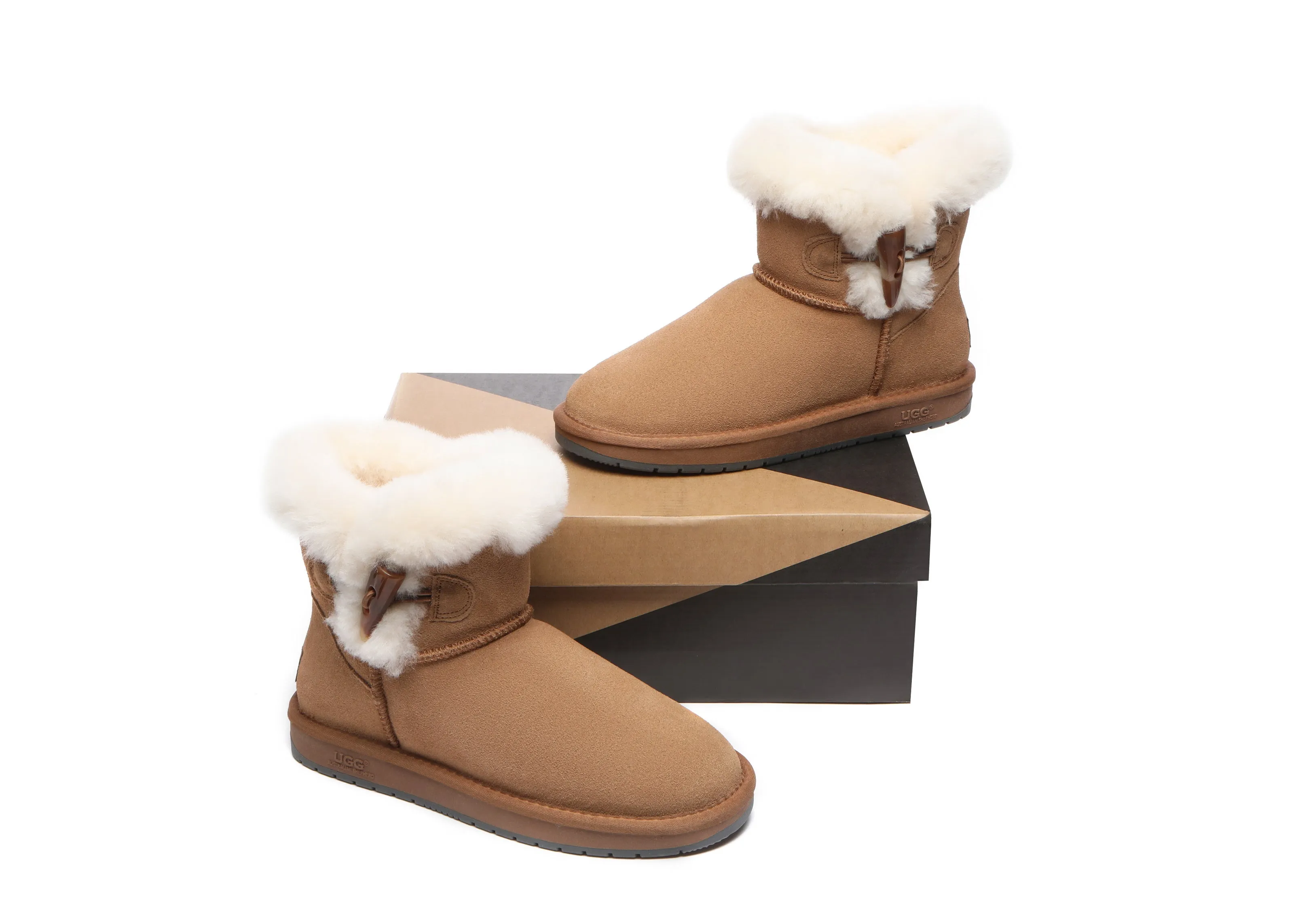 AUSTRALIAN SHEPHERD® UGG Boots Women Sheepskin Wool Horn Toggle Closure Mini Tiara