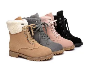 AUSTRALIAN SHEPHERD® UGG Women Sheepskin Wool Lace Up Chunky Boots Mina