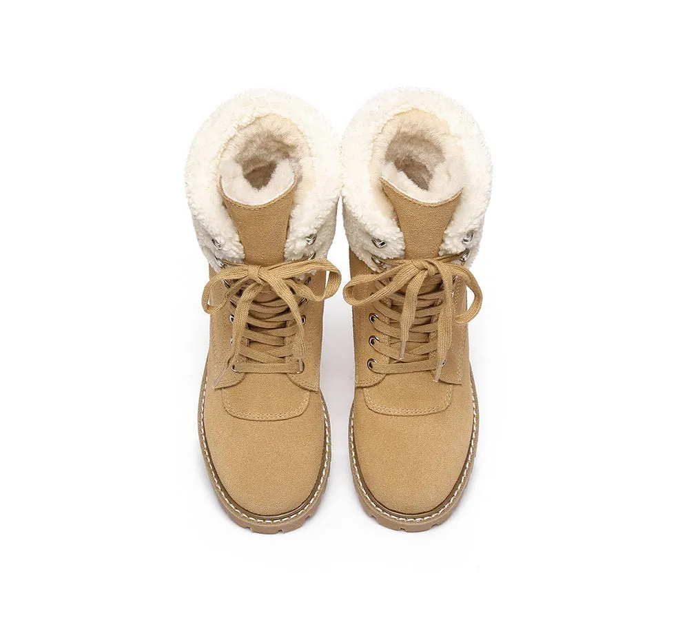 AUSTRALIAN SHEPHERD® UGG Women Sheepskin Wool Lace Up Chunky Boots Mina