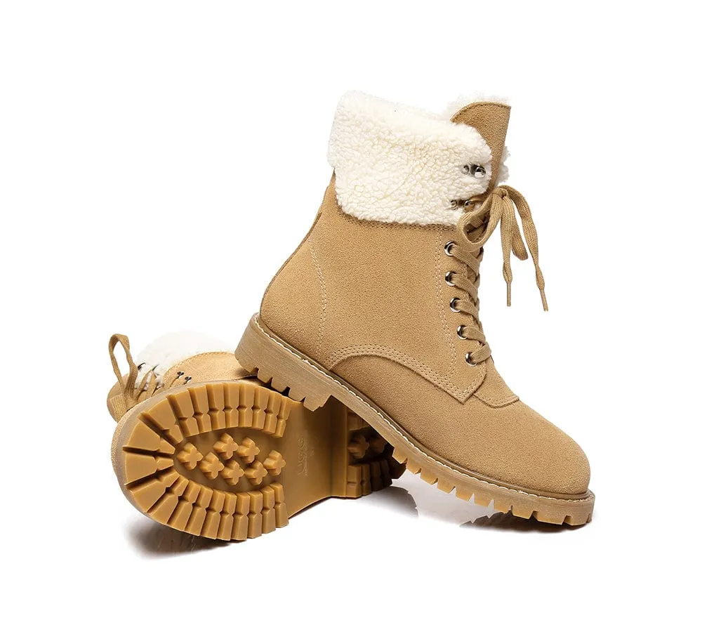 AUSTRALIAN SHEPHERD® UGG Women Sheepskin Wool Lace Up Chunky Boots Mina