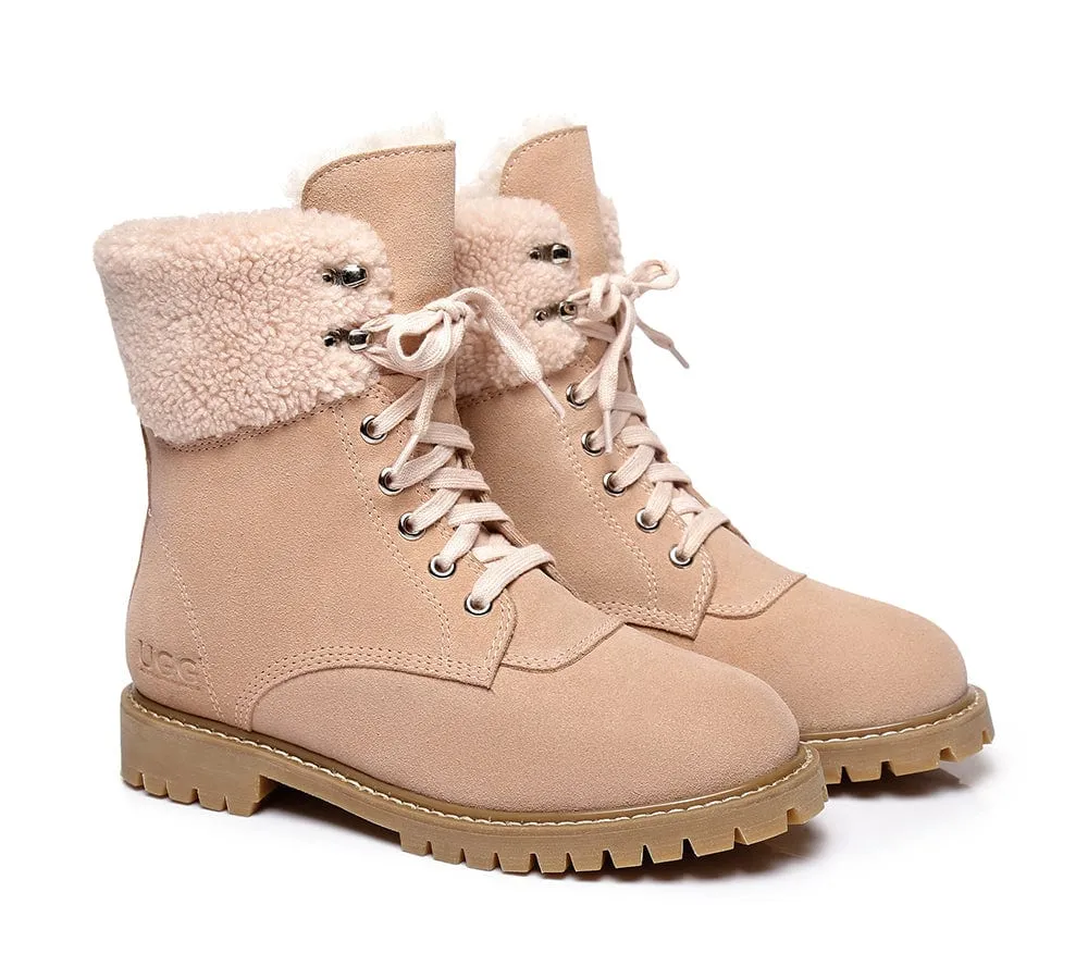 AUSTRALIAN SHEPHERD® UGG Women Sheepskin Wool Lace Up Chunky Boots Mina