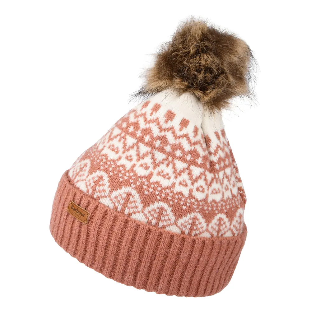 Barbour Hats Alpine Fair Isle Faux Fur Pom Bobble Hat - Rose