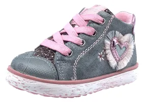 Beeko Girl's Bambi Side Zip Heart Sneaker Shoes, Grey