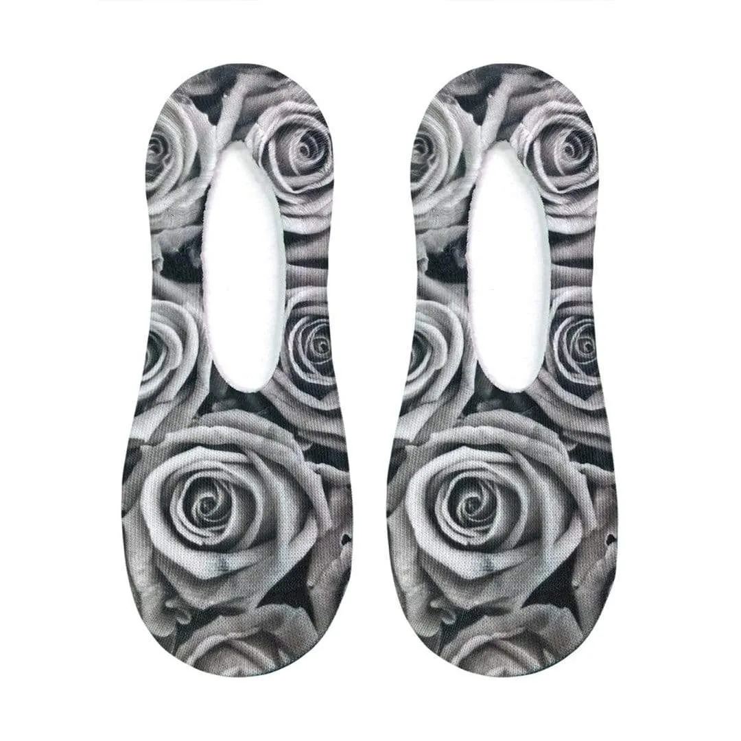 Black & White Roses Liner Socks No Show Sock