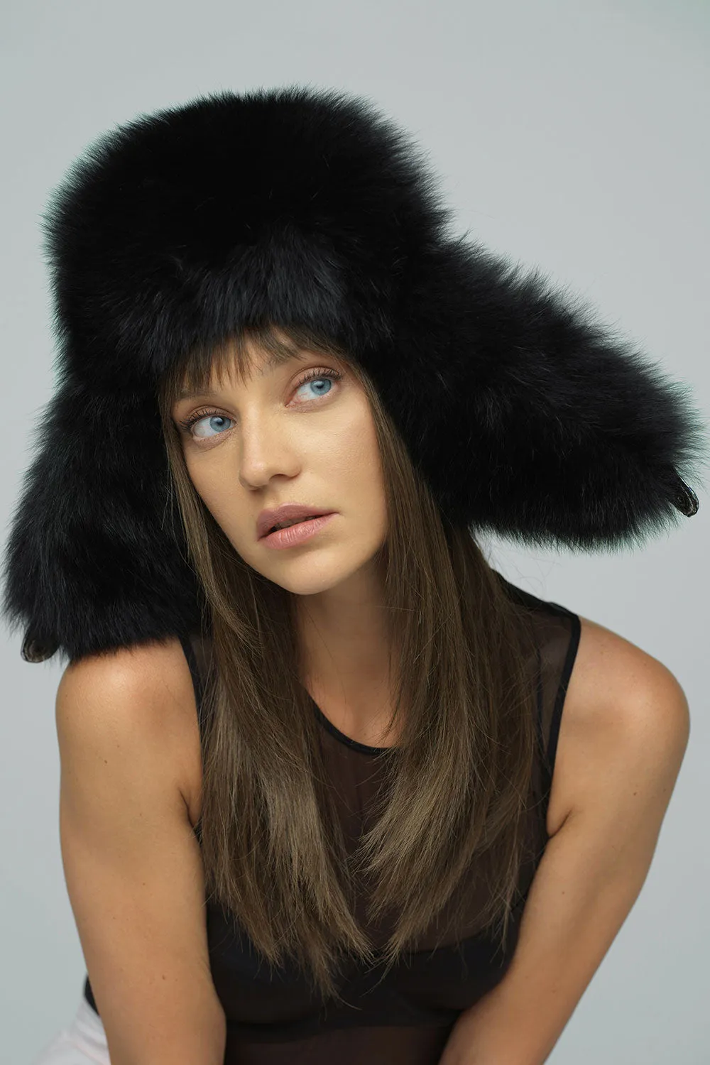 Black Genuine Arctic Fox Fur Hat