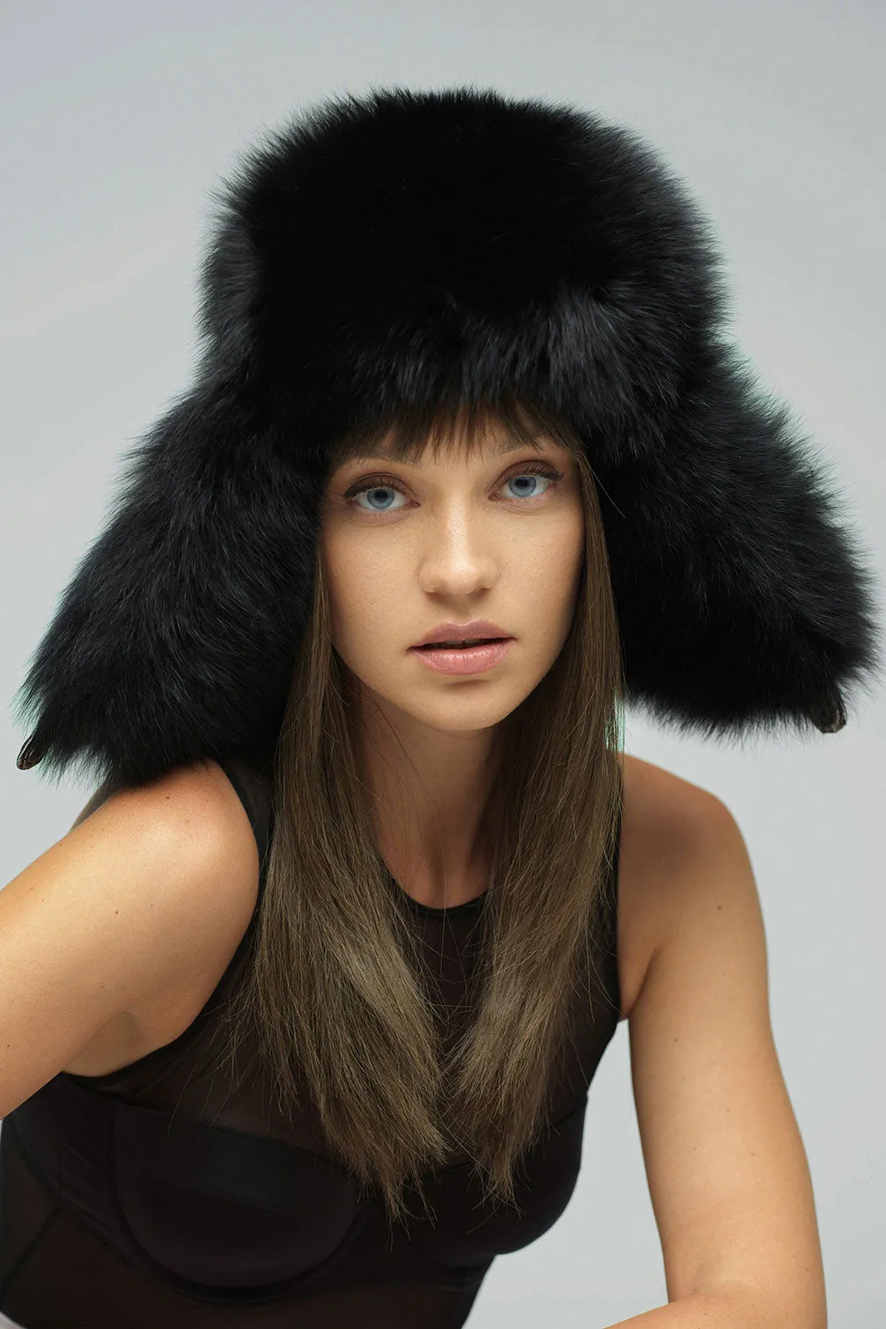 Black Genuine Arctic Fox Fur Hat