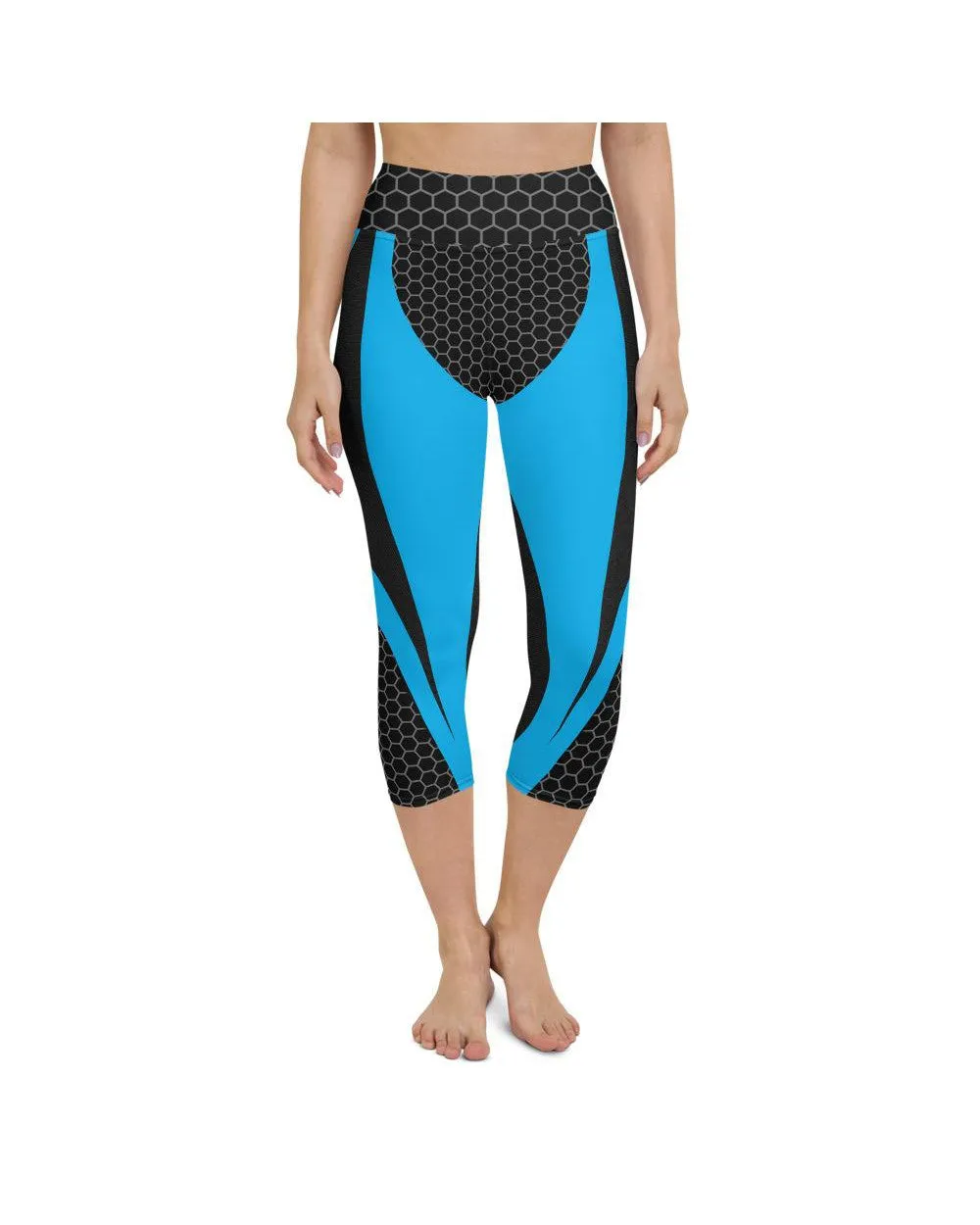 Blue Honeycomb Carbon Yoga Capris