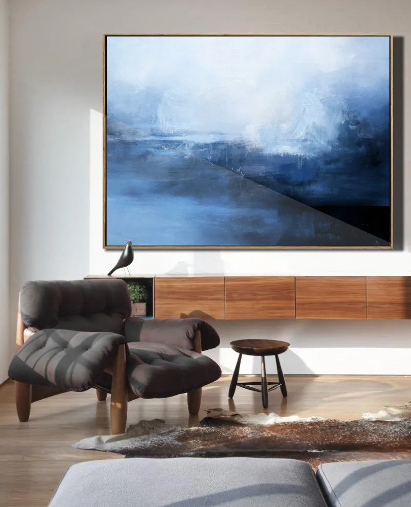 Blue Sky Abstract Painting Dark Blue Ocean Painting Sp084