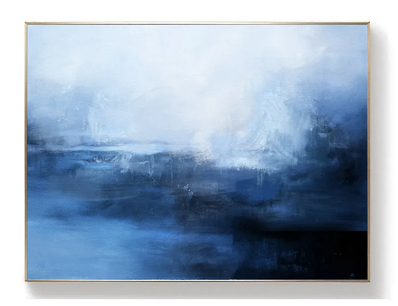 Blue Sky Abstract Painting Dark Blue Ocean Painting Sp084