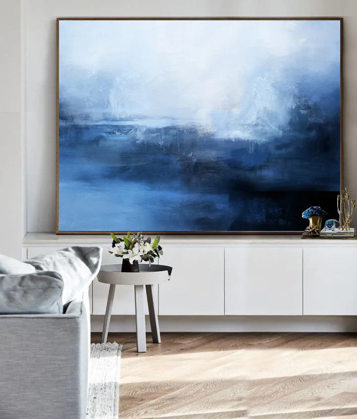 Blue Sky Abstract Painting Dark Blue Ocean Painting Sp084