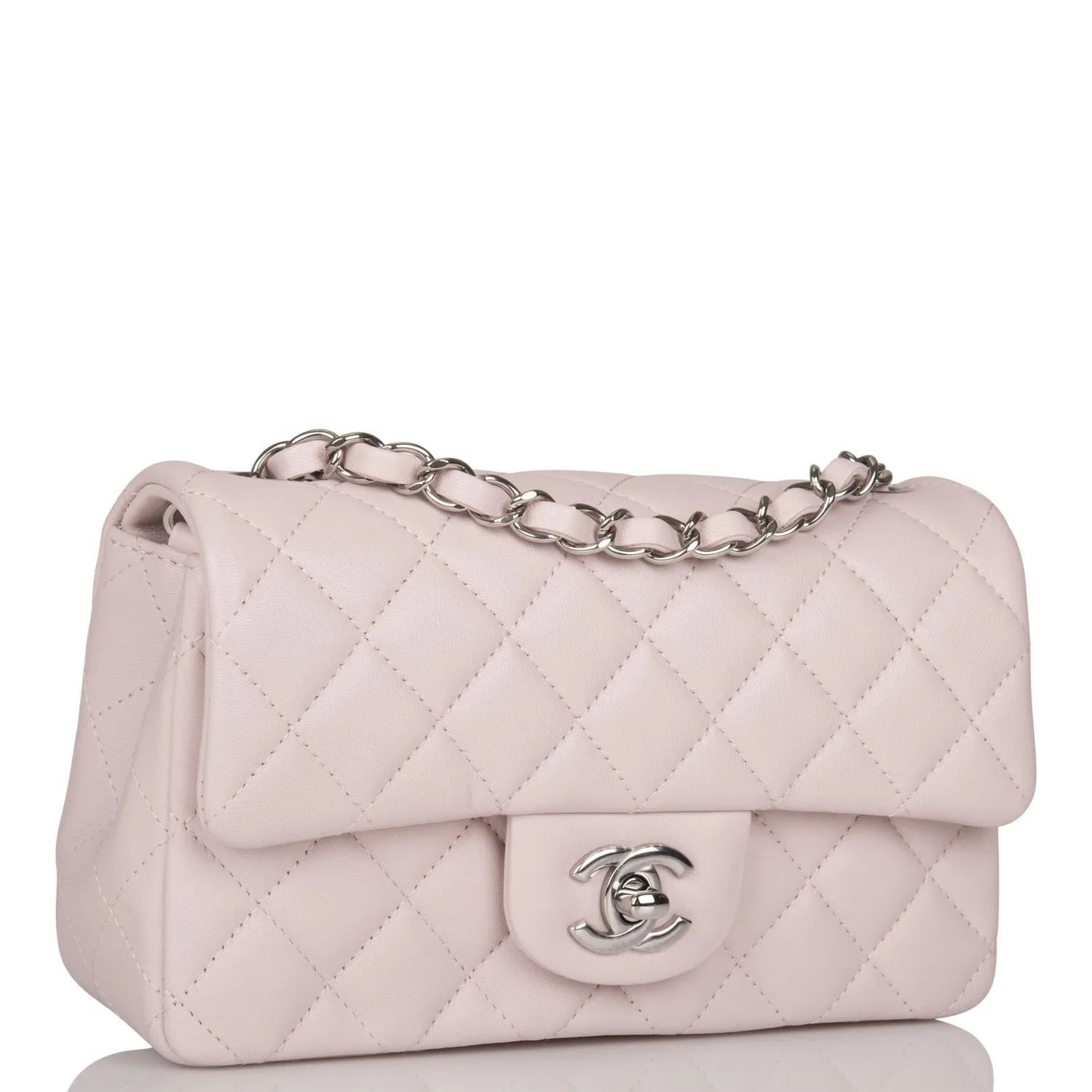 Chanel Mini Rectangular Flap Bag Light Purple Lambskin Silver Hardware