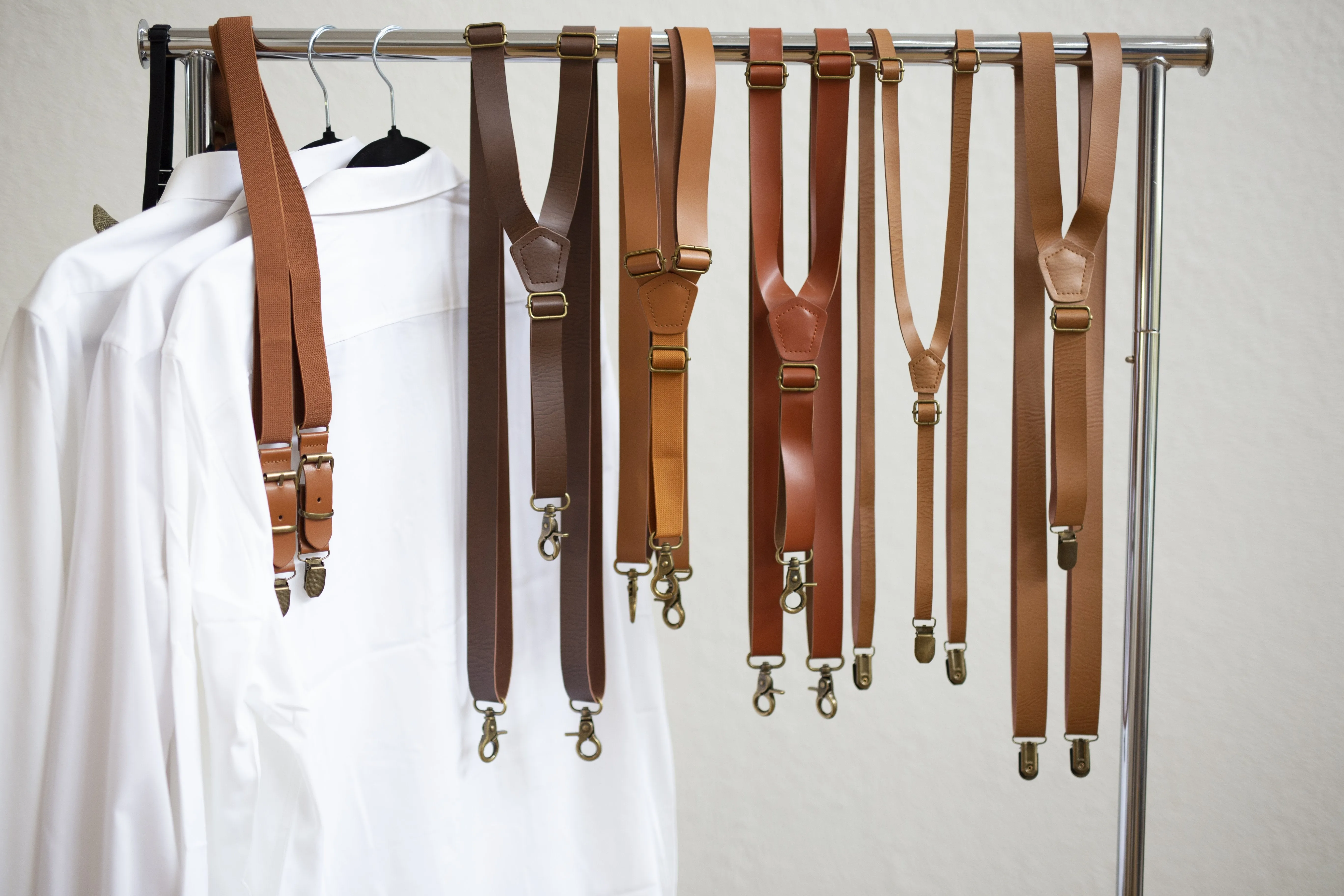 Coffee Suspenders with Wheat Brown Bow Tie