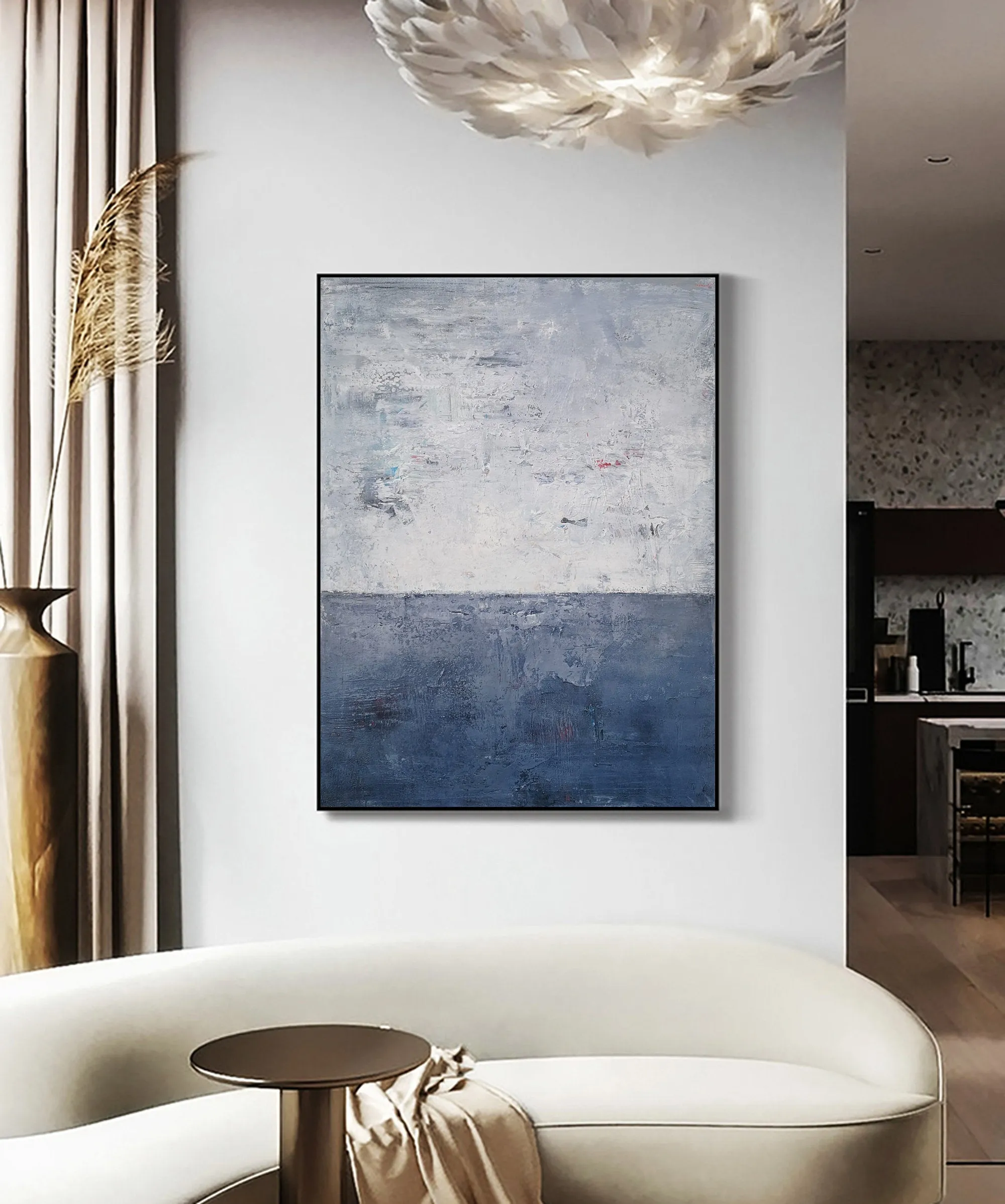 Deep Blue Abstract Painting on Canvas Beach Painting Op069