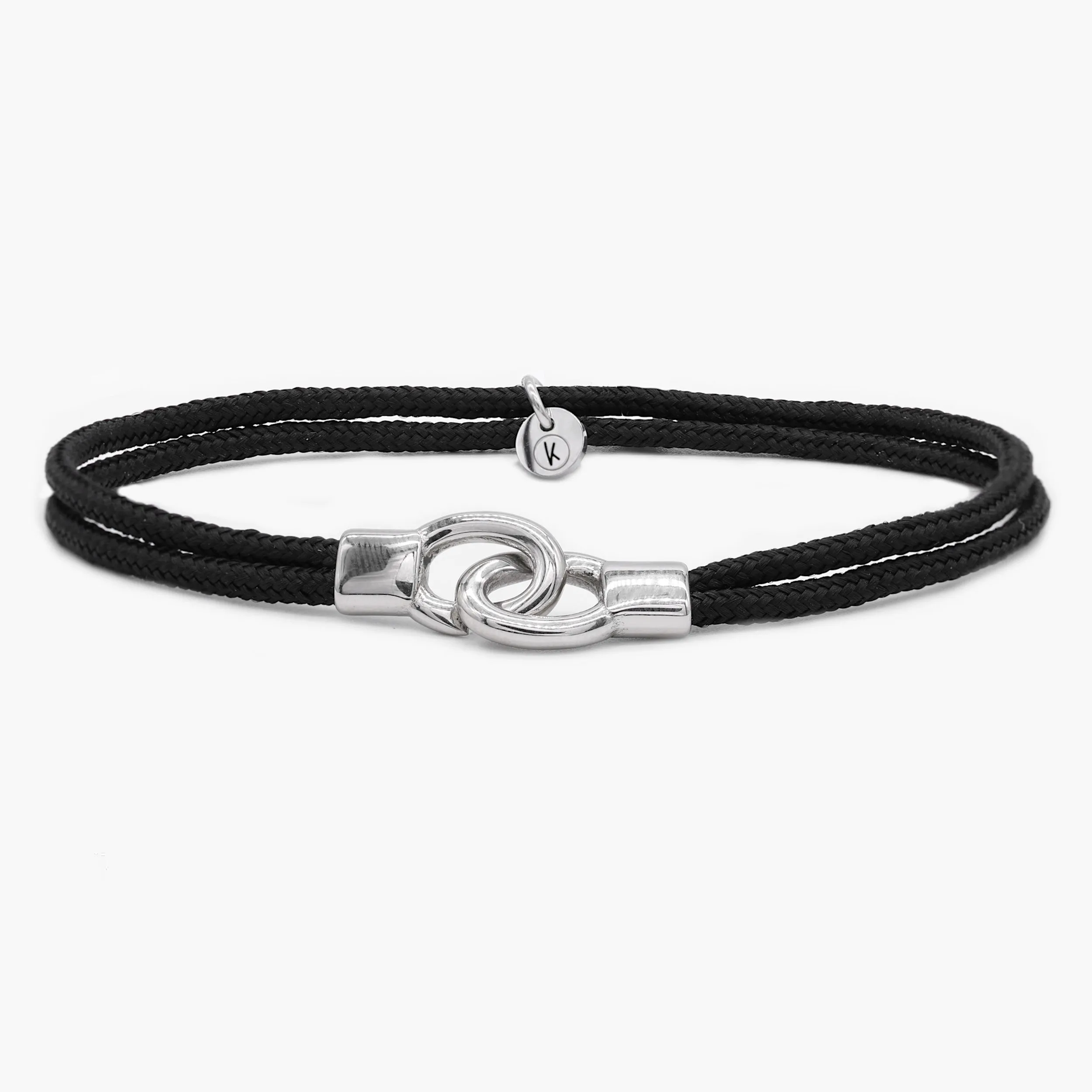 Double Sailing Cord Bracelet With Silver Lock (Black)