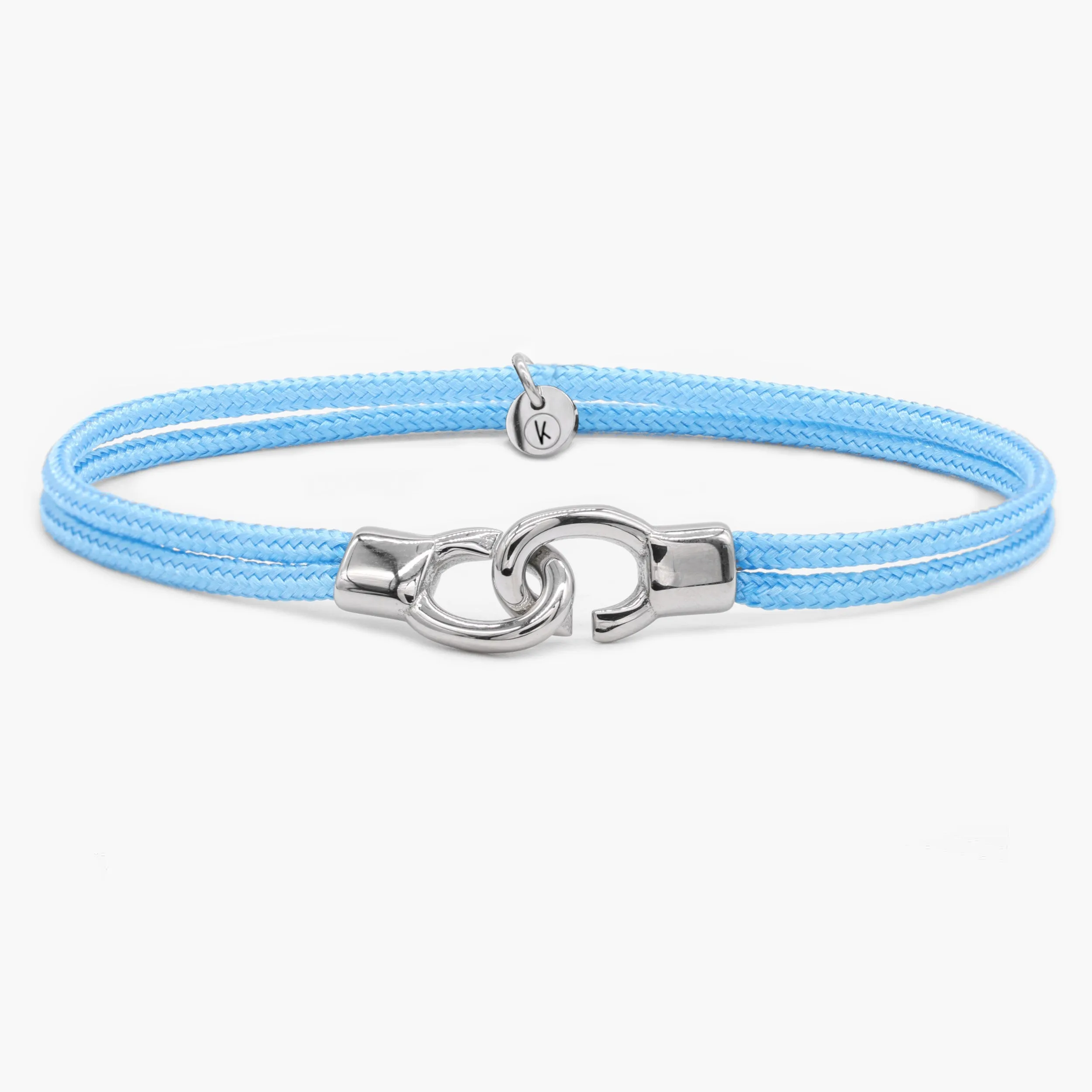 Double Sailing Cord Bracelet With Silver Lock (Light Blue)