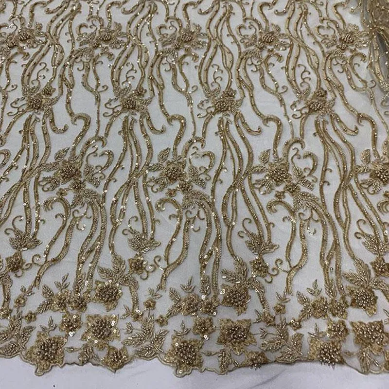 Elegant Flowers Embroidery Bridal Floral Beaded Mesh Lace Fabric