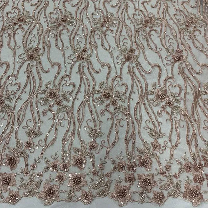 Elegant Flowers Embroidery Bridal Floral Beaded Mesh Lace Fabric