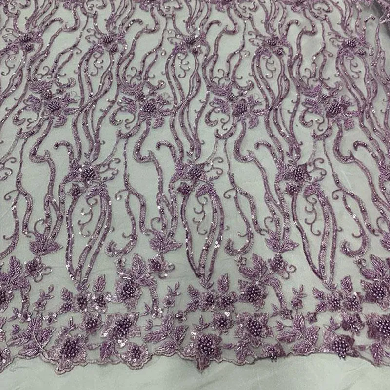 Elegant Flowers Embroidery Bridal Floral Beaded Mesh Lace Fabric