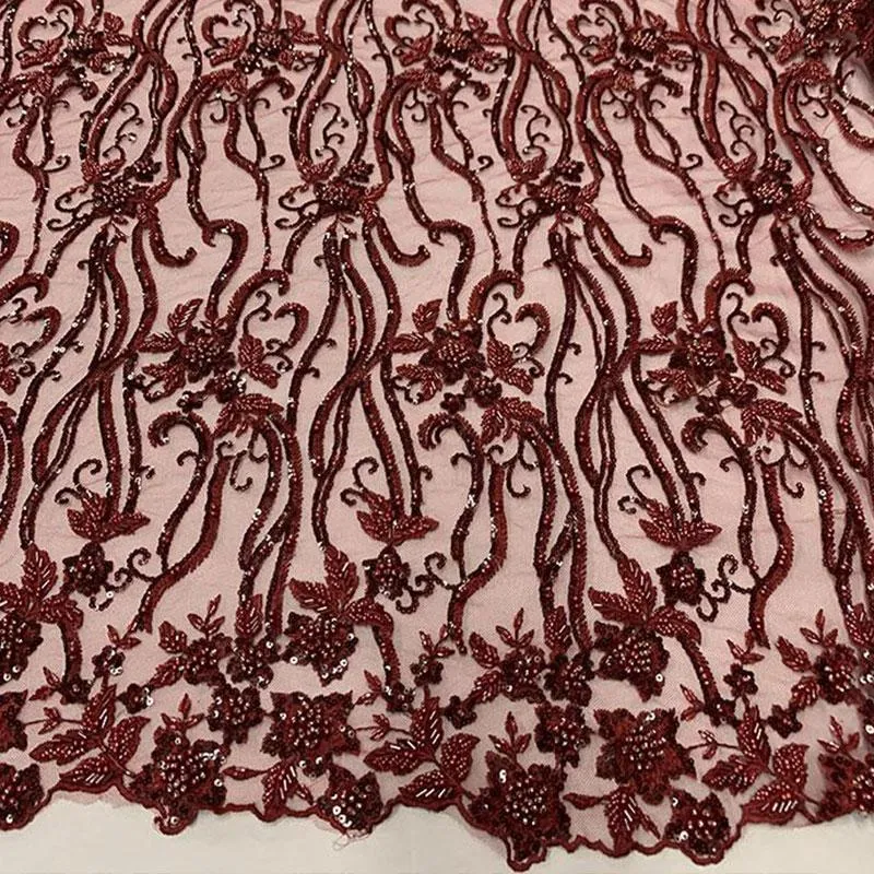 Elegant Flowers Embroidery Bridal Floral Beaded Mesh Lace Fabric