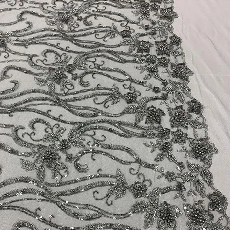 Elegant Flowers Embroidery Bridal Floral Beaded Mesh Lace Fabric