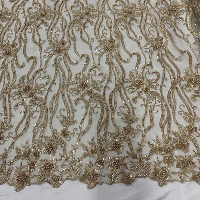 Elegant Flowers Embroidery Bridal Floral Beaded Mesh Lace Fabric