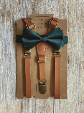 Emerald Bow Tie with Caramel Suspender Set