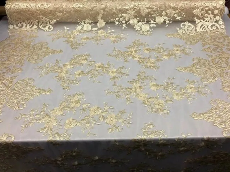 Floral Flower Mesh Lace Wedding Prom Dress Fabric By The Yard