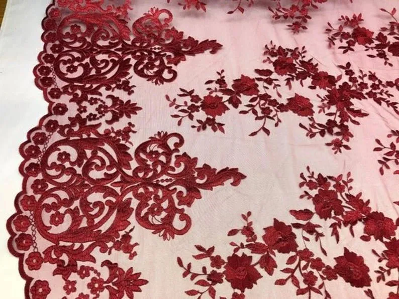 Floral Flower Mesh Lace Wedding Prom Dress Fabric By The Yard