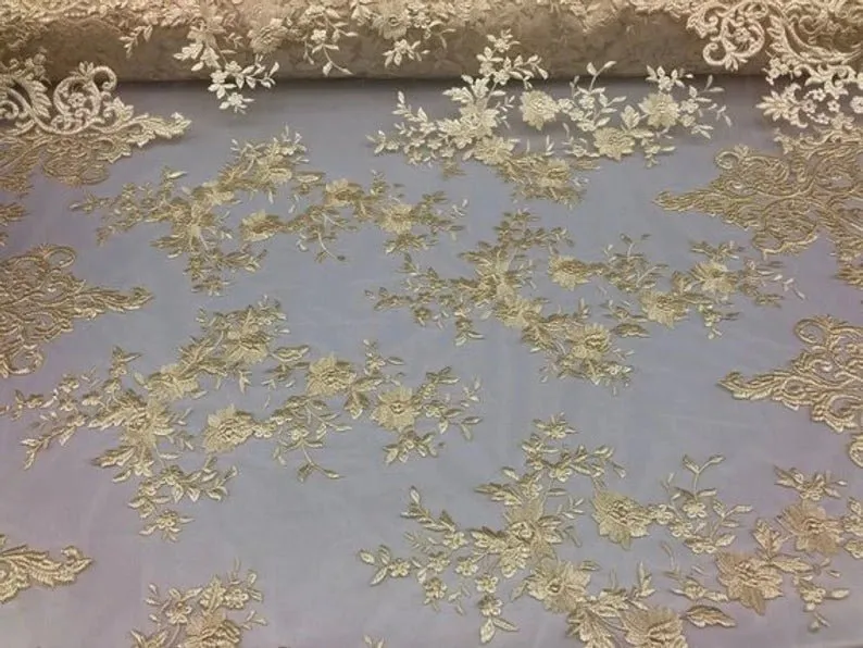 Floral Flower Mesh Lace Wedding Prom Dress Fabric By The Yard