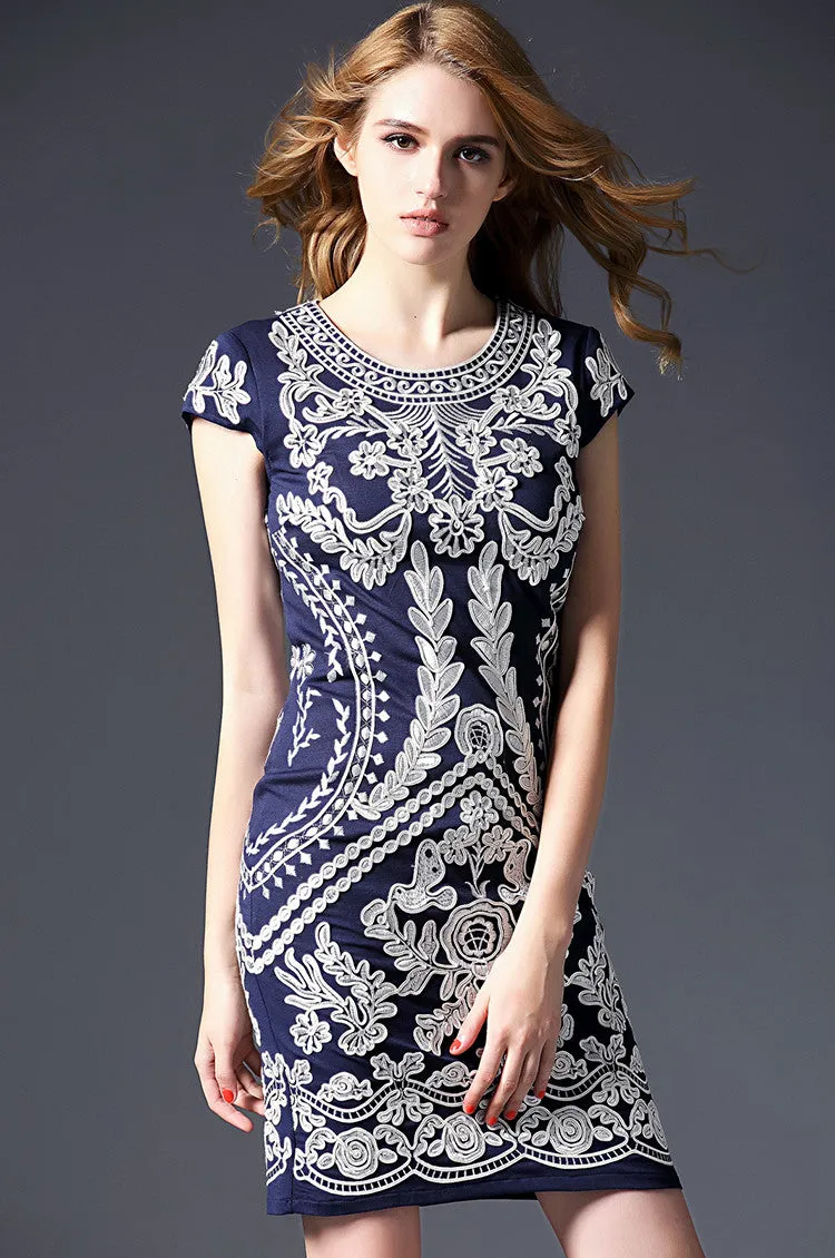 Floral Pattern Embroidery Dress