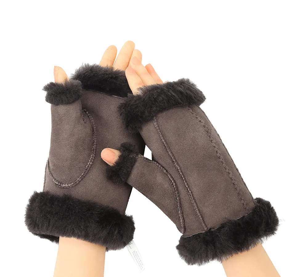 Fluffy Fingerless Sheepskin Wool Mittens