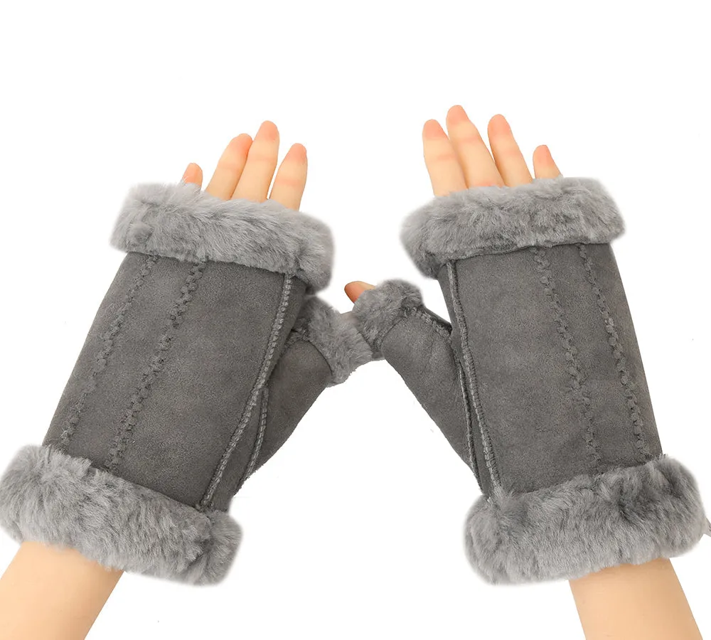 Fluffy Fingerless Sheepskin Wool Mittens