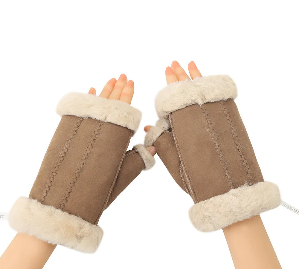 Fluffy Fingerless Sheepskin Wool Mittens