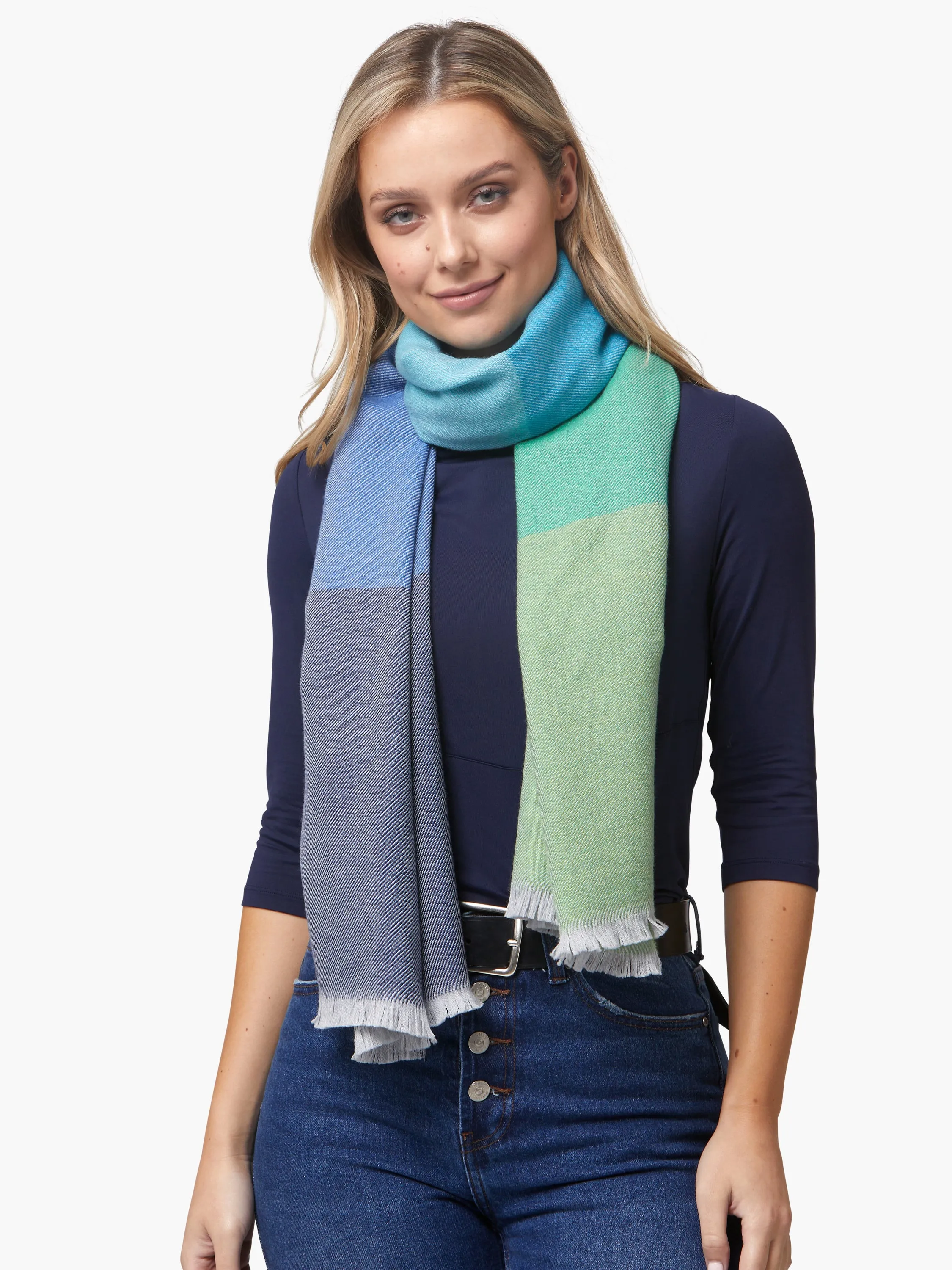 Foxford Green and Blue Extra Fine Merino Scarf