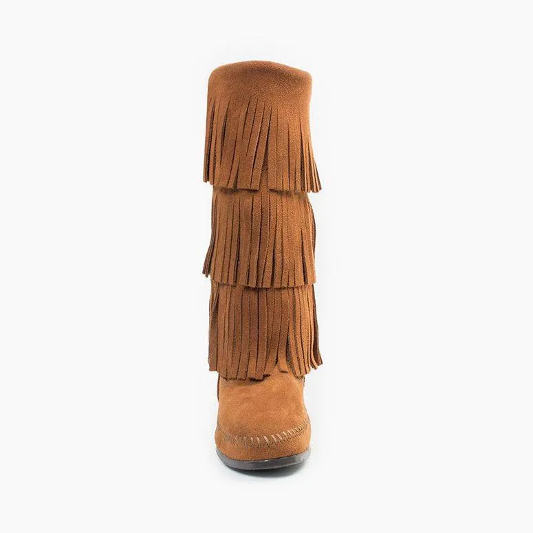 Fringe 3-Layer Moccasin Boot in Brown