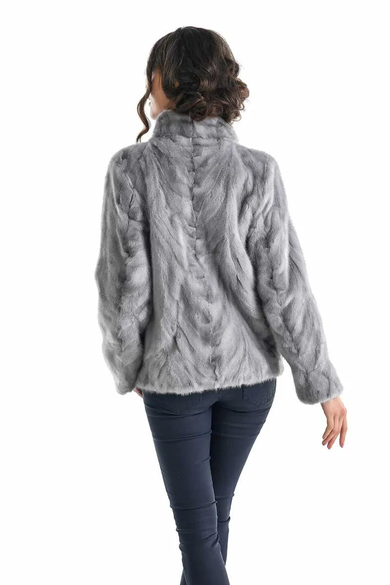 Gray Luxury Genuine Mink Fur Jacket