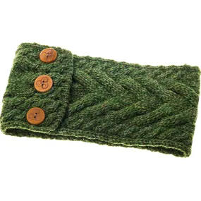 Green Aran Knitted Headband with Buttons