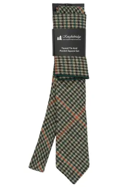 Green Check Wool Tweed Tie & Pocket Square Set