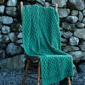 Green Plaited Aran Knit Blanket