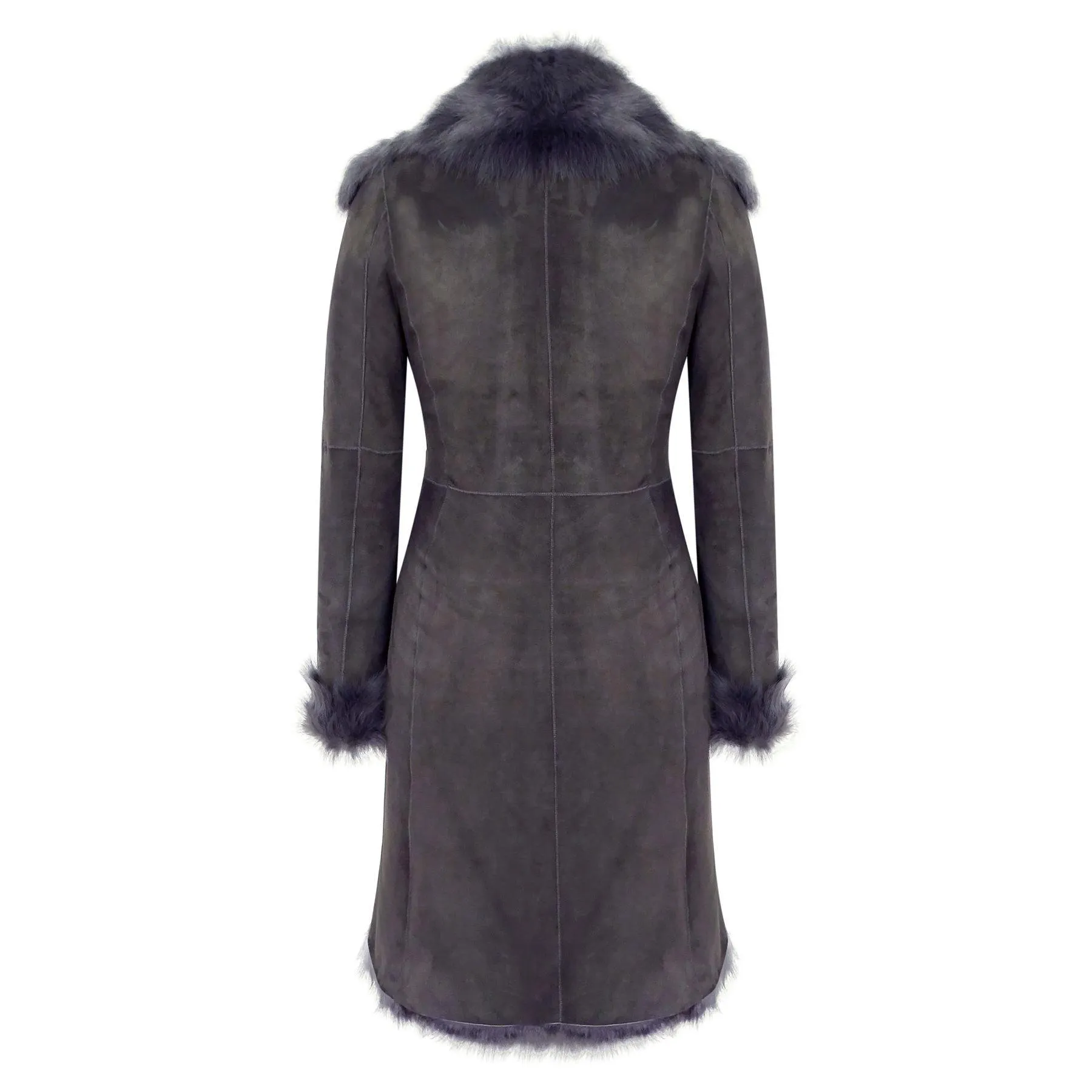 Grey 3/4 Length Ladies Suede Real Luxury Toscana Sheepskin Coat Tailored Fit