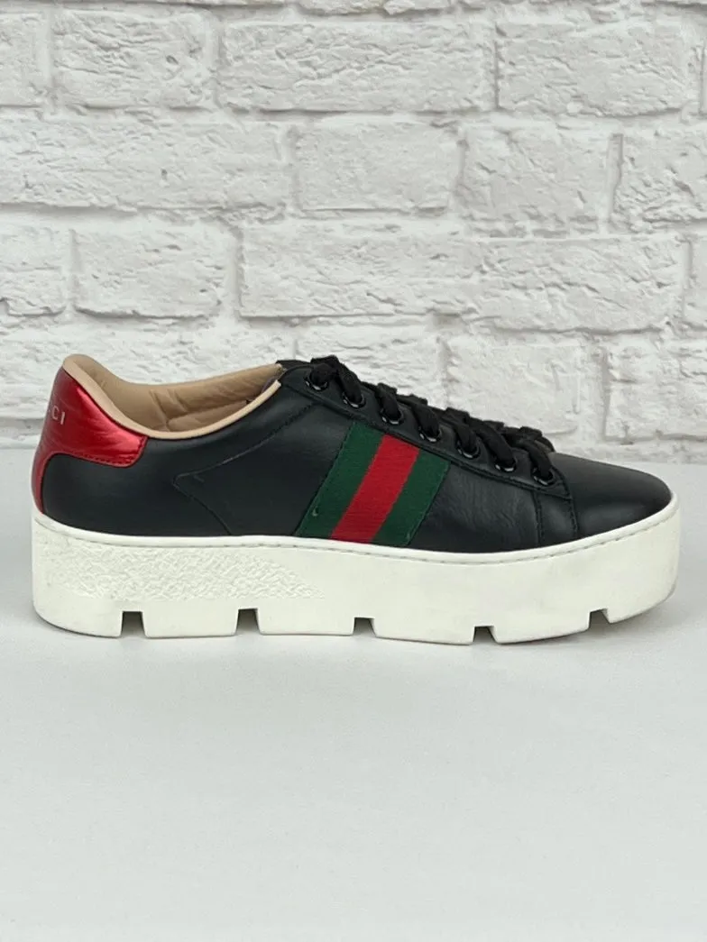 Gucci New Ace Platform Sneaker, Size 35, Black